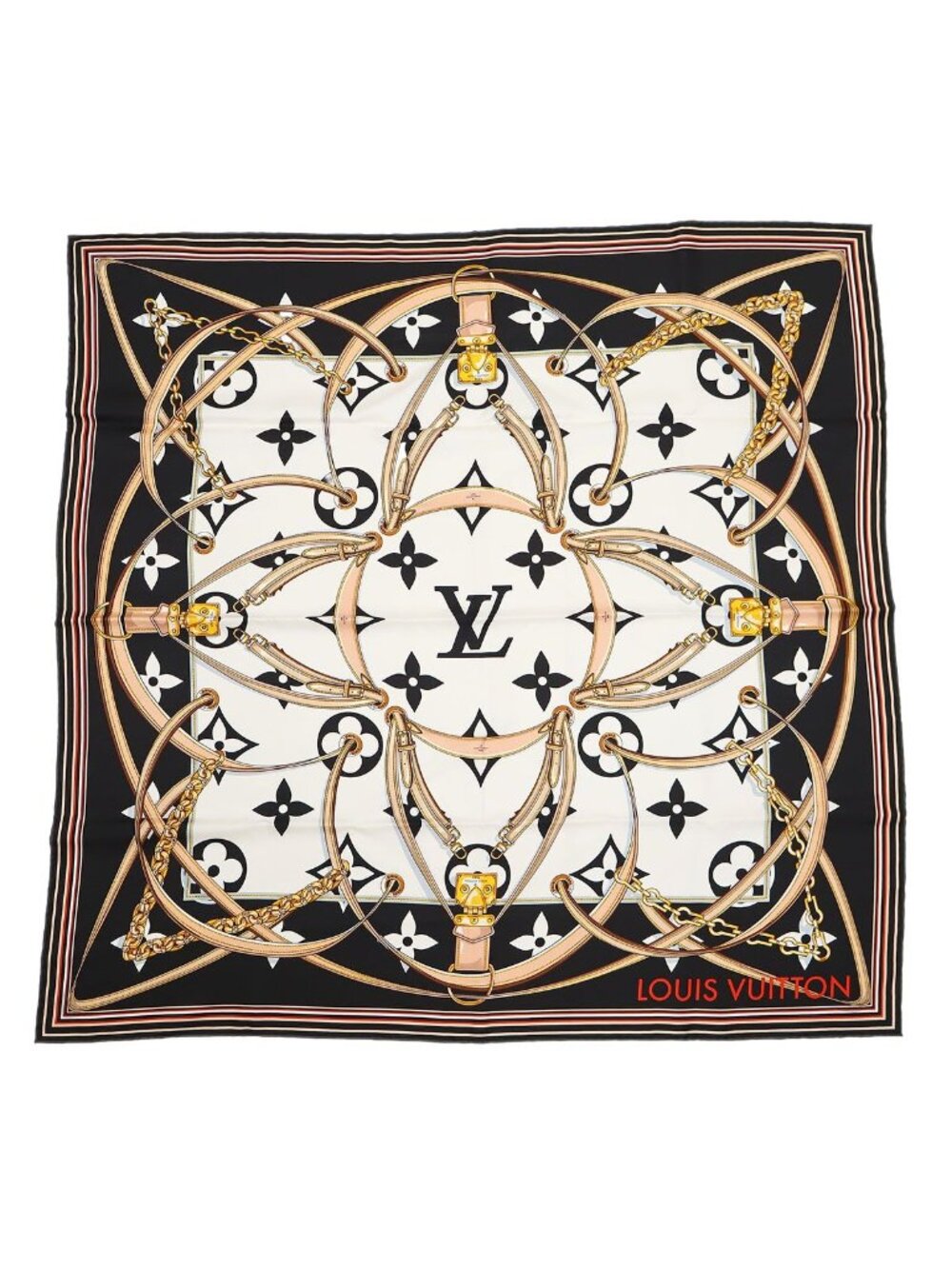 Louis Vuitton Carre 90 Ultimate Scarf Shawl Large Silk 100% Black White